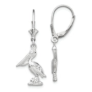 Sterling Silver Polished 3D Small Pelican Leverback Earrings
