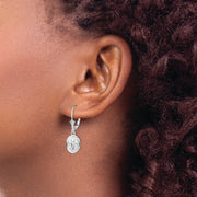Sterling Silver RH-plated Textured Fleur de Lis Leverback Dangle Earrings