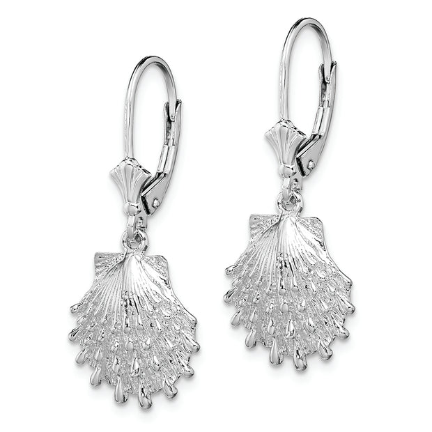 Sterling Silver Polished Lions Paw Shell Leverback Earrings