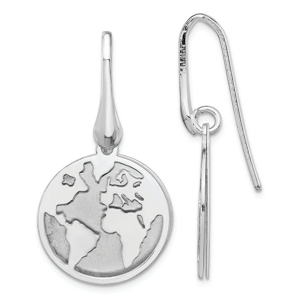 Sterling Silver Polished and Satin World Dangle Earrings