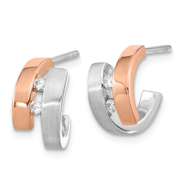 Sterling Silver Rhdoium-plated Rose Gold-plated Diamond Hoop Post Earrings