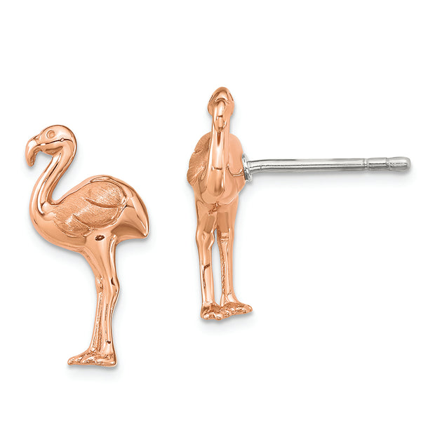 Sterling Silver Rose Gold-plated Flamingo Post Earrings