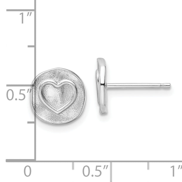 Sterling Silver Rhodium-plated Heart in Satin Circle Post Earrings