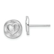 Sterling Silver Rhodium-plated Heart in Satin Circle Post Earrings