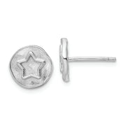 Sterling Silver Rhodium-plated Star in Satin Circle Post Earrings