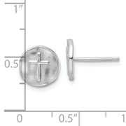 Sterling Silver Rhodium-plated Cross in Satin Circle Post Earrings