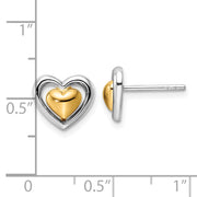 Sterling Silver RH-plated & Gold-plated Heart Post Earrings