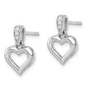 Sterling Silver RH Polished CZ Heart Post Dangle Earrings