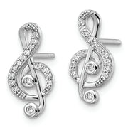 Sterling Silver Rhodium-plated CZ Treble Clef Post Earrings