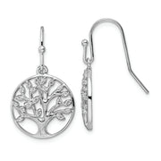 Sterling Silver Rhodium-plated Dangle Polished CZ Tree of Life Earrings