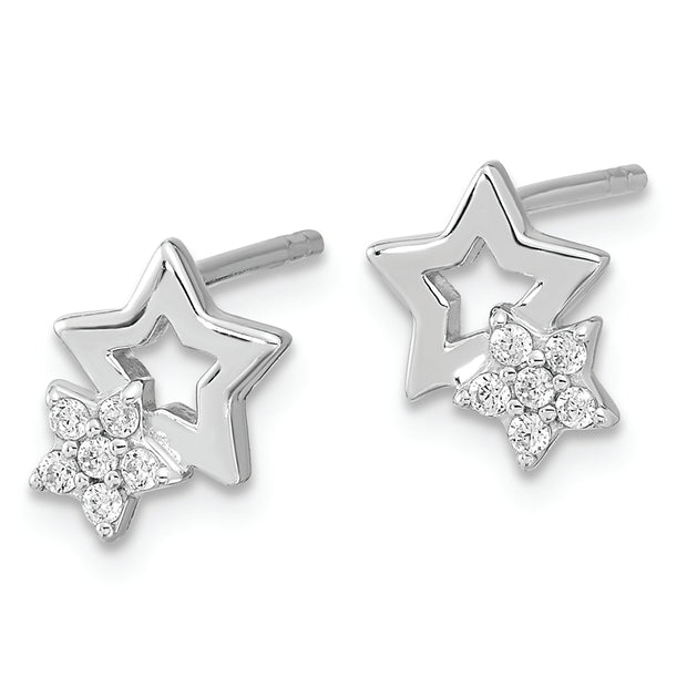Sterling Silver Rhodium-plated CZ Star Post Earrings