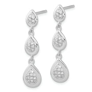 Sterling Silver Rhodium-plated CZ Teardrop Post Dangle Earrings