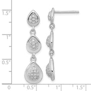 Sterling Silver Rhodium-plated CZ Teardrop Post Dangle Earrings