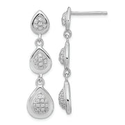 Sterling Silver Rhodium-plated CZ Teardrop Post Dangle Earrings