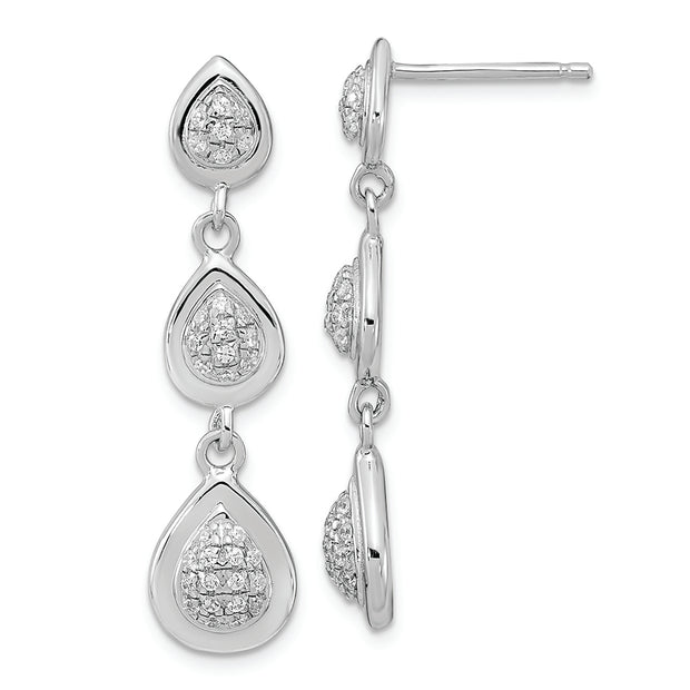 Sterling Silver Rhodium-plated CZ Teardrop Post Dangle Earrings