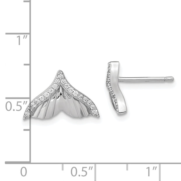 Sterling Silver Rhodium-plated CZ Textured Tail Post Earrings
