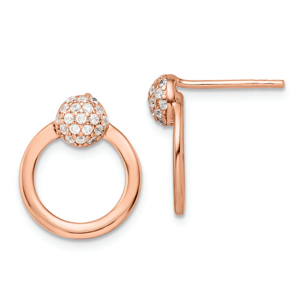 Sterling Silver & Rose Gold-plated CZ Circle Post Earrings