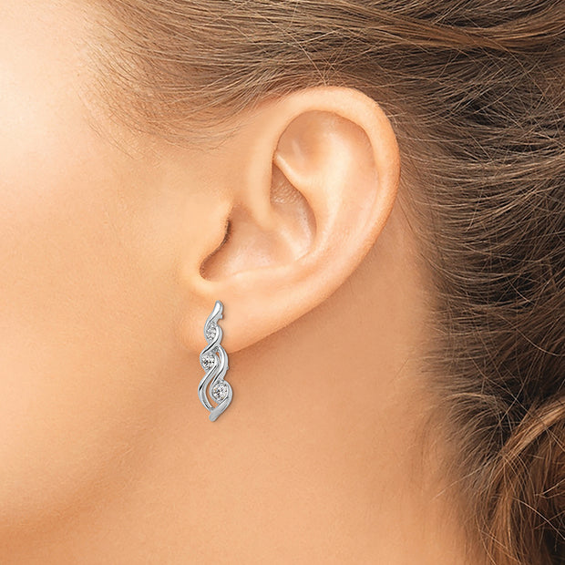 Sterling Silver Rhodium-plated Twist CZ Post Dangle Earrings