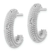 Sterling Silver Rhodium-plated CZ Post Hoop Earrings