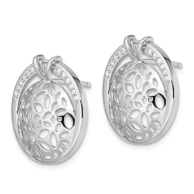 Sterling Silver Rhodium-plated Cut Out CZ Circle Earrings