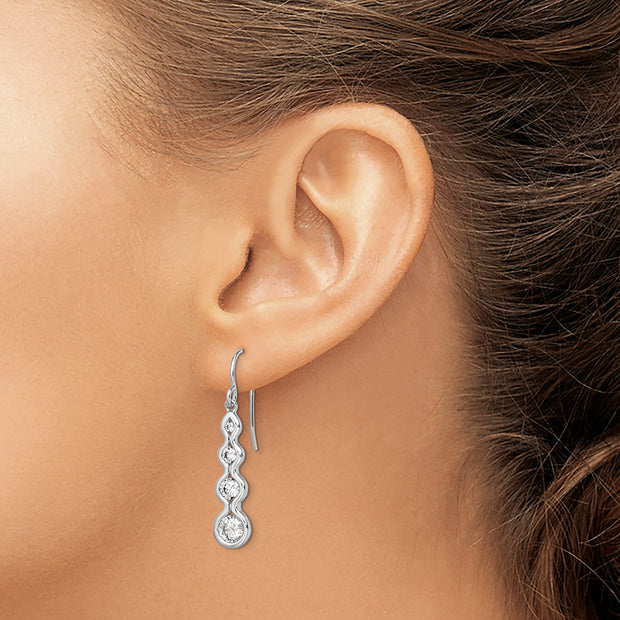 Sterling Silver Rhodium-plated Drop CZ Wave Dangle Earrings