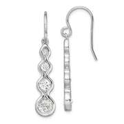 Sterling Silver Rhodium-plated Drop CZ Wave Dangle Earrings