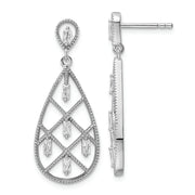 Sterling Silver Rhodium-plated Baguette CZ Teardrop Post Earrings