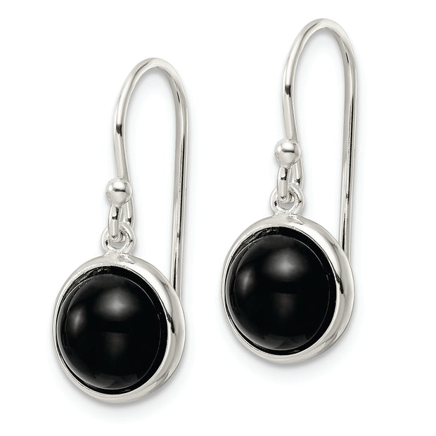 Sterling Silver Polished Onyx Bead Dangle Earrings