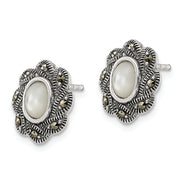 Sterling Silver Antiqued Marcasite & MOP Post Earrings