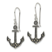 Sterling Silver Antiqued Marcasite Anchor Shepherd Hook Earrings