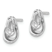 Sterling Silver RH Polished CZ Post Dangle Earrings