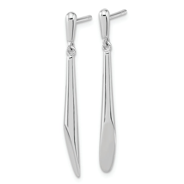 Sterling Silver Rh-plated Polished Bar Dangle Post Earrings