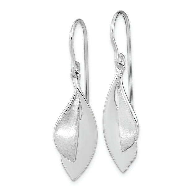 Sterling Silver RH plate Brushed and Polished Dangle Shephard Hook Earrings