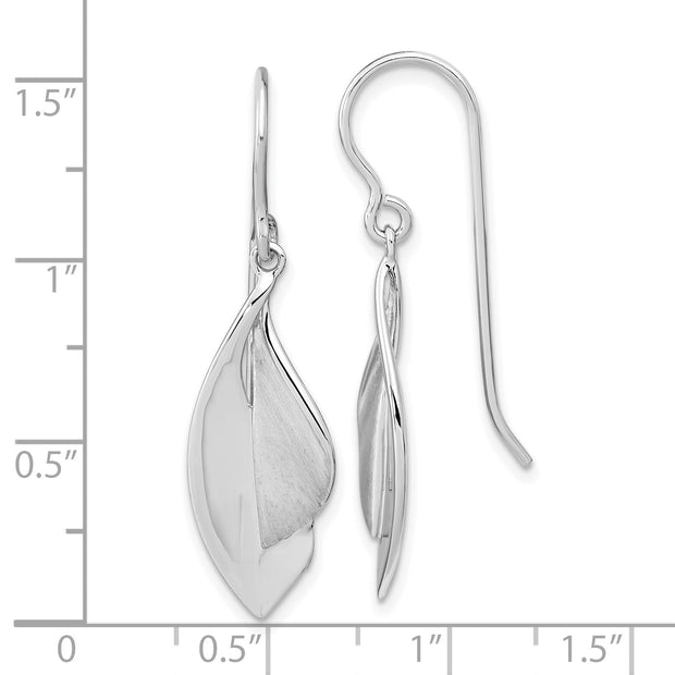 Sterling Silver RH plate Brushed and Polished Dangle Shephard Hook Earrings