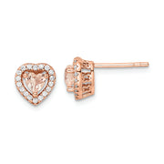 Sterling Silver Rose-tone Polished Pink & White CZ Heart Post Earrings