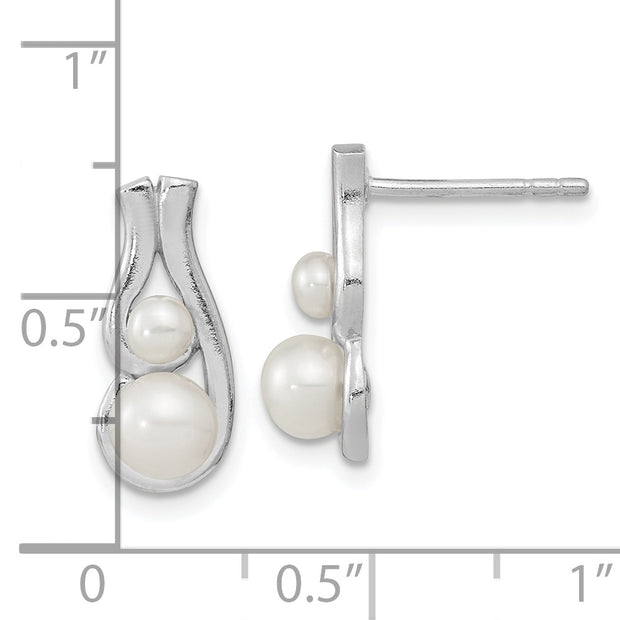 Sterling Silver Rhodium-plated FWC Pearl Post Earrings