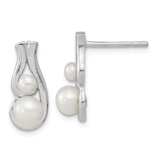 Sterling Silver Rhodium-plated FWC Pearl Post Earrings