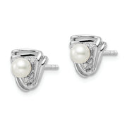 Sterling Silver Rhodium-plated FWC Pearl and CZ Triangle Post Earrings