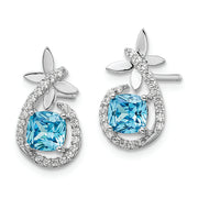 Sterling Silver Rhodium plated Blue & White CZ  Butterfly Post Earrings