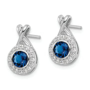 Sterling Silver Rhodium-plated CZ and Glass Stone Dangle Post Earrings