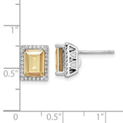 Sterling Silver Rhodium-plated CZ & Yellow Swarovski Crystal Post Earrings