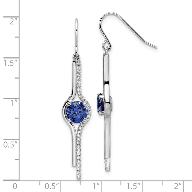 Sterling Silver Rhodium-plated Blue and Clear CZ Dangle Earrings