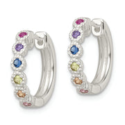 Sterling Silver Polished Multicolor CZ Round Hinged Hoop Earrings