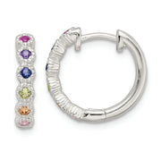 Sterling Silver Polished Multicolor CZ Round Hinged Hoop Earrings