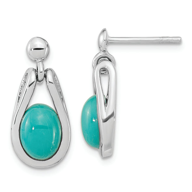 Sterling Silver RH-plated Oval Chinese Turquoise Dangle Post Earrings