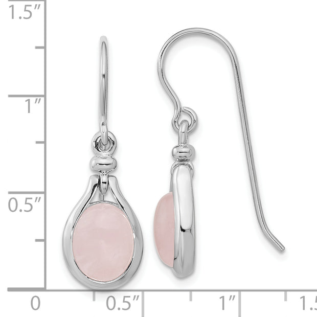 Sterling Silver RH-plated Rose Quartz Oval Dangle Earrings