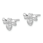 Sterling Silver Rhodium-plated Polished CZ Bumble Bee Post Earrings