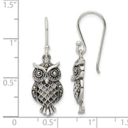 Sterling Silver Antiqued Marcasite Owl Shepherd Hook Earrings