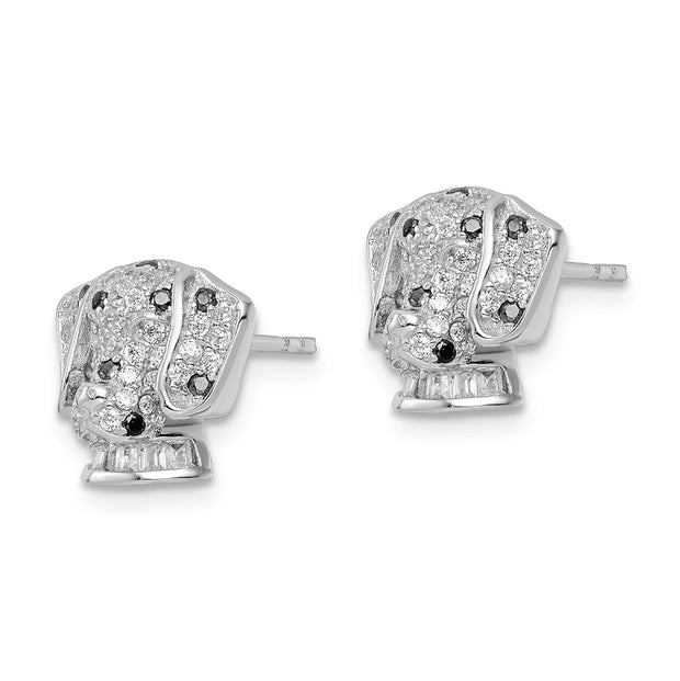 Sterling Silver Rhodium-plated Polished CZ Dalmatian Head Post Earrings