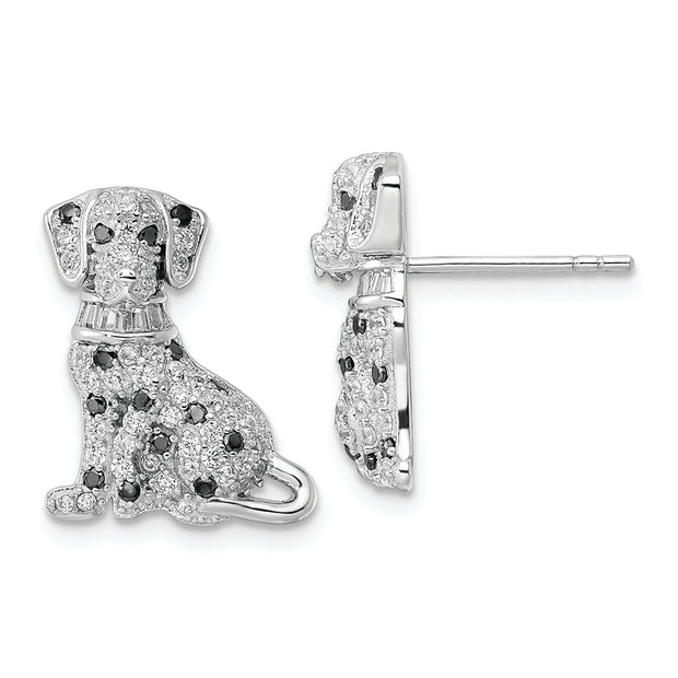 Sterling Silver Rhodium-plated Polished CZ Dalmatian Post Earrings